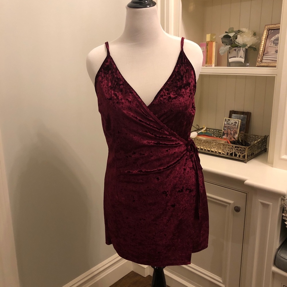 Charlotte Russe Crushed Velvet Wrap-Style Romper